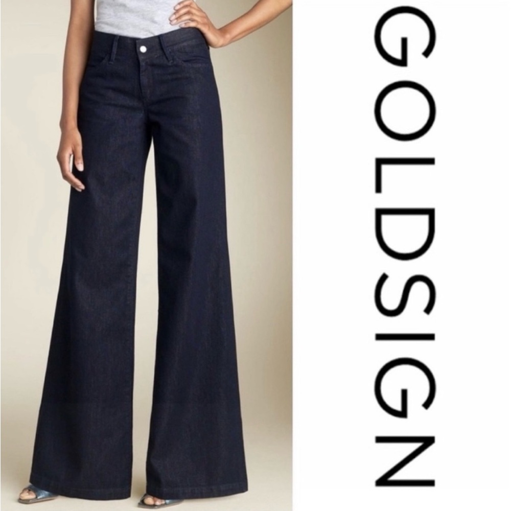 GOLDSIGN Orchid Wide Leg Jeans Designer Denim Dark Blue Wash Silver Flecks Flare